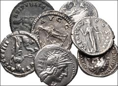 ROMAN. Republican-Imperial. Lot of seven (7) coins from the Republic to the late Empire. Includes: All denarii unless otherwise noted. M. Porcius Laeca // Otho // Antoninus Pius // Marcus Aurelius (2)