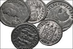 ROMAN. Imperial. Lot of five (5) bronze coins from Licinius I to Constantius II. Includes: Licinius I (3) // Constantine I // Constantius II. VF to Good VF, varying degrees of silvering remaining. LOT
