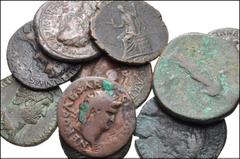 ROMAN. Imperial. Lot of ten (10) bronze coins from Tiberius to Marcus Aurelius. Includes: Tiberius. Æ As (2) // Nero. Æ As // Domitian. Æ As // Trajan. Æ As // Hadrian. Æ As // Sabina. Æ As // Antonin