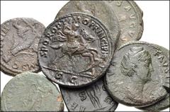 ROMAN. Imperial. Lot of nine (9) mostly Æ Sestertii from Trajan to Gordian III. Includes: Trajan. Æ Sestertius // Trajan. Æ As // Antoninus Pius. Æ Sestertius // Faustina Senior. Æ Sestertius // Marcu