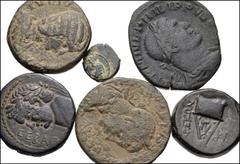 MIXED. Greek-Roman Imperial. Lot of six (6) bronze coins. Includes: GREEK: KINGS of NABATAEA. Aretas IV. Æ 10mm // CILICIA, Tarsos. Æ 20mm. SNG Levante 935 (this coin) // ROMAN PROVINCIAL: PHOENICA, T