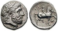 MACEDON, Kings of. Philip II. Estimate $750 MACEDON, Kings of. Philip II. 359-336 BC. AR Tetradrachm (14.32 gm). Pella mint. Circa 323/2-315 BC. Laureate head of Zeus right / Youth on horseback right,