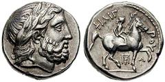 MACEDON, Kings of. Philip II. Estimate $500 MACEDON, Kings of. Philip II. 359-336 BC. AR Tetradrachm (14.31 gm). Amphipolis mint. Struck 323-315 BC. Laureate head of Zeus right / Youth on horseback ri