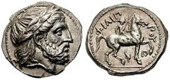MACEDON, Kings of. Philip II. Estimate $750 MACEDON, Kings of. Philip II. 359-336 BC. AR Tetradrachm (14.32 gm). Amphipolis mint. Struck 323-315 BC. Laureate head of Zeus right / Youth on horseback ri
