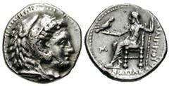 MACEDON, Kings of. Philip III. Estimate $200  MACEDON, Kings of. Philip III. 323-317 BC. AR Hemidrachm (2.05 gm). "Babylon" mint. Head of Herakles right, wearing lion's skin headdress / Zeus seated le