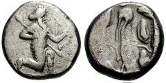 IONIA, Persian Satraps. Ephesos(?). Estimate $1000 IONIA, Persian Satraps. Ephesos(?). Circa 350-340 BC. AR Tetradrachm (14.77 gm). Persian king kneeling right, holding bow in left hand, spear in righ