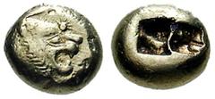 LYDIA, Kings of. Uncertain King. Estimate $500 LYDIA, Kings of. Uncertain King. Before 561 BC. EL Third Stater - Trite (4.54 gm). Head of roaring lion right, knob with multiple rays on forehead / Doub