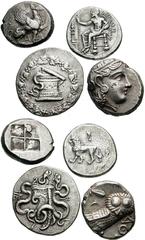 Lot of four miscellaneous Greek AR: Estimate $400 Lot of four miscellaneous Greek AR: Late 4th or Early 3rd Century BC. Tetradrachms. SNG Copenhagen 63-5 // Mysia, Pergamon. Cistophoric Tetradrachm. K