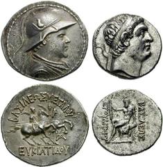 BAKTRIA, Graeco-Baktrian Kings. Euthydemos I. Estimate $400 BAKTRIA, Graeco-Baktrian Kings. Euthydemos I. Circa 230/225-200 BC. AR Tetradrachm (15.37 gm). Diademed head right / Nude Herakles resting o