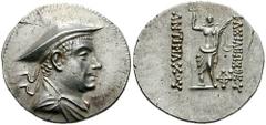 BAKTRIA, Graeco-Baktrian Kings. Antimachos I. Estimate $750 BAKTRIA, Graeco-Baktrian Kings. Antimachos I. Circa 174-165 BC. AR Tetradrachm (16.90 gm). Diademed and draped bust right, wearing kausia / 
