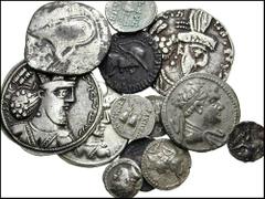 Oriental Greek. Lot of 14 Baktrian, Sasanian, and Indo Parthian AR. Estimate $400  Oriental Greek. Lot of 14 Baktrian, Sasanian, and Indo Parthian AR. Lot includes the following: Baktria, Graeco-Baktr