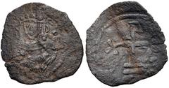 CRUSADERS, Cyprus. Richard I. King of England, 1189-1199. Æ Tetarteron (16mm, 0.76 g, 1h). Crowned facing bust, holding cross-tipped scepter and globus cruciger / Cross on three steps; arms ending in 