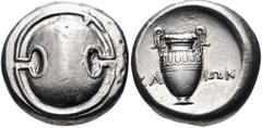 BOEOTIA, Thebes. Circa 395-338 BC. AR Stater (20mm, 12.16 g). Klion-, magistrate. Struck circa 368-364 BC. Boeotian shield / Amphora; KΛ-IΩN across field; all within concave circle. Hepworth 71; BCD B