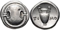 BOEOTIA, Thebes. Circa 395-338 BC. AR Stater (21mm, 12.18 g). Timo-, magistrate. Struck circa 363-338 BC. Boeotian shield / Amphora; TI-MO across field; all within concave circle. Hepworth 90; BCD Boi