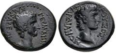 LYDIA, Sardis. Germanicus, with Drusus. Caesar, 15 BC-AD 19. Æ (16mm, 3.12 g, 12h). Bare head of Germanicus right / Bare head of Drusus right. RPC I 2992; BMC 110-2; SNG Copenhagen -. VF, dark green, 