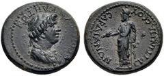 LYDIA, Sardis. Pseudo-autonomous issue. temp. Nero, AD 54-68. Æ (20mm, 5.24 g, 12h). Ti. Cl. Mnaseas, strategos(?). Struck circa AD 65. Draped bust of the Senate right / Zeus standing left, holding ea