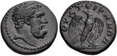 LYDIA, Thyateira. Pseudo-autonomous issue. 2nd-3rd centuries AD. Æ (15mm, 2.57 g, 6h). Head of Herakles right / Eagle standing right, head left, with wings spread. SNG Munich 580 var. (eagle with clos