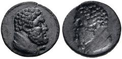 LYDIA, Thyateira. Pseudo-autonomous issue. 2nd-3rd centuries AD. Æ (14mm, 1.41 g). Obverse brockage. Head of Herakles right, lion skin around neck / Incuse of obverse. Cf. SNG Munich 578. Good VF, gra