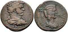 CILICIA, Epiphanea. Caracalla, with Julia Domna. AD 198-217. Æ (30mm, 16.94 g, 6h). Dated CY 282 (AD 214/5). Radiate, draped, and cuirassed bust of Caracalla right / Draped bust of Julia Domna right; 