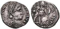 VANDALS. temp. Gaiseric to Gunthamund. Circa 440-490. AR Siliqua (14mm, 1.27 g). Degenerate Group. Pseudo-Ravenna mint in Carthage. Struck in the name of Honorius. Pearl-diademed, draped, and cuirasse