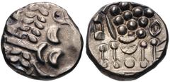 CELTIC, Durotriges. Uninscribed. Circa 65 BC-AD 45. Pale AV Stater (18mm, 5.87 g, 5h). Durotrigan E, Abstract (Cranborne Chase) type. Devolved head of Apollo right / Disjointed horse left. Van Arsdell