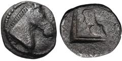 THESSALY, Pherai(?). Alexander. Tyrant, 369-359 BC. AR Hemiobol (8mm, 0.22 g, 11h). Head and neck of bridled horse right / Lower leg and hoof of horse right within linear square border within incuse s