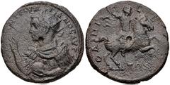 MOESIA INFERIOR, Odessus. Gordian III. AD 238-244. Æ Medallion (33mm, 21.98 g, 12h). Radiate, draped, and cuirassed bust left, raising hand and holding globe; aegis on cuirass / Gordian right on horse
