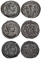 ROMAN. Imperial. Lot of three (3) Æ Folles from Constantine II to Constantius II. Includes: Constantine II. Æ Follis. Siscia mint, 2nd officina. Struck AD 337-346. Diademed, draped, and cuirassed bust