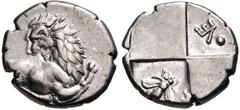 THRACE, Chersonesos. Circa 386-338 BC. AR Hemidrachm (13mm, 2.39 g). Forepart of lion right, head left / Quadripartite incuse square with alternating raised and sunken quarters; bee downward in upper 