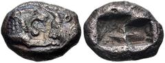 KINGS of LYDIA. Kroisos. Circa 560-546 BC. AR 1/6 Stater (11mm, 1.66 g). Sardes mint. Struck circa 550-546 BC. Confronted foreparts of lion and bull / Double incuse square punch. Berk 25; SNG Kayhan 1