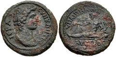 LYDIA, Hypaepa. Pseudo-autonomous issue. 3rd century AD. Æ (20mm, 4.80 g, 6h). Bareheaded and draped bust of youthful Senate right / River-god Kaystros reclining left, holding reed and cornucopia. SNG