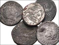 ROMAN. Provincial. Lot of five (5) Syro-Phoenician AR Tetradrachms. Includes: SYRIA, Antioch. Caracalla (2) // Beroea. Caracalla // PHOENICIA, Tyre. Trajan // Caracalla. Fine to VF, mostly uncleaned. 