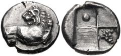 THRACE, Chersonesos. Circa 386-338 BC. AR Hemidrachm (13mm, 2.34 g). Forepart of lion right, head left / Quadripartite incuse square with alternating raised and sunken quarters, grapes and pellet in o