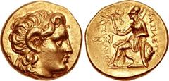 KINGS of THRACE. Lysimachos. 305-281 BC. AV Stater (18mm, 8.55 g, 12h). Alexandreia Troas mint. Struck circa 297/6-282/1 BC. Diademed head of the deified Alexander right, with horn of Ammon / BAΣIΛEΩΣ