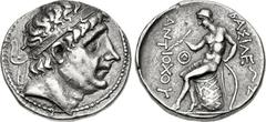 SELEUKID KINGS of SYRIA. Antiochos I Soter. 281-261 BC. AR Tetradrachm (26mm, 17.05 g, 6h). Aï Khanoum mint. Diademed head right / BAΣIΛEΩΣ ANTIOXOY, Apollo Delphios seated left on omphalos, testing a
