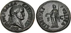 Galba. AD 68-69. Æ Sestertius (36mm, 27.42 g, 6h). Rome mint. Struck circa August-October AD 68. IMP • SER • SVLP • GALBA CAES • AVG • TR • P, laureate and draped bust right / LIBERTAS PVBLICA, S C ac