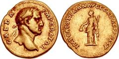 Galba. AD 68-69. AV Aureus (18mm, 7.10 g, 6h). Restoration issue. Rome mint. Struck under Trajan, AD 107. GALBA • IMPERATOR, Laureate head right / IMP CAES TRAIAN AVG GER DAC P P REST, Libertas standi