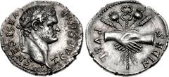 Titus. As Caesar, AD 69-79. AR Denarius (21mm, 3.40 g, 12h). Uncertain (Ephesus?) mint. Struck AD 76. T CAES IMP VESP CENS, laureate head right, wearing slight beard; small annulet below / FIDES PVBL,