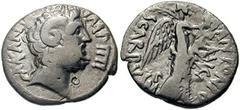 MARK ANTONY. 31-30 BC. AR Denarius (3.23 gm). Cyrenaica mint. Head of Jupiter-Ammon right / Victory walking right, carrying wreath and palm. Crawford 546/2d; Sydenham 1280; CRI 390; RSC 1b. Fine. Scar