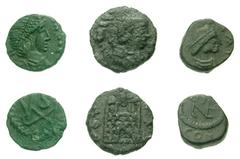 Lot of 3 Late Roman Bronzes. Includes the following: Valentinian III. Æ 11mm. Campgate // Marcian. Æ 11mm. Monogram // Leo I. Æ 10mm. Monogram. Average Fine condition. LOT SOLD AS IS, NO RETURNS. Thre