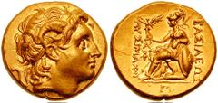 KINGS of THRACE. Lysimachos. 323-281 BC. AV Stater (8.54 gm). Estimate $3000 KINGS of THRACE. Lysimachos. 323-281 BC. AV Stater (8.54 gm). Ephesos mint. Struck circa 294-287 BC. Diademed head of deifi