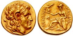 KINGS of THRACE. Lysimachos. 323-281 BC. AV Stater (8.52 gm). Estimate $2500 KINGS of THRACE. Lysimachos. 323-281 BC. AV Stater (8.52 gm). Uncertain mint. Struck circa 3rd Century BC. Diademed head of