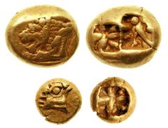 LYDIA, Uncertain mint. Circa 650-550 BC. Lot of two early Electrum. Estimate $2000 LYDIA, Uncertain mint. Circa 650-550 BC. Lot of two early Electrum. EL Hekte (2.33 gm). Forepart of a lion left / Dou