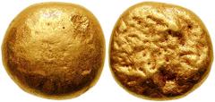 KINGS OF LYDIA. Uncertain King. Before 561 BC. EL Stater (10.72 gm). Estimate $3000 KINGS OF LYDIA. Uncertain King. Before 561 BC. EL Stater (10.72 gm). Typeless globular ingot, the reverse with rough
