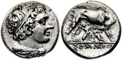 Anonymous. Circa 269-266 BC. AR Didrachm (7.04 gm). Estimate $1500 Anonymous. Circa 269-266 BC. AR Didrachm (7.04 gm). Diademed head of Hercules right, club on shoulder / She-wolf standing right, suck