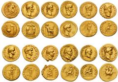 A set of the Twelve Caesars in gold. Estimate $40000 A set of the Twelve Caesars in gold. Includes the following aurei: ,bJulius Caesar / A. Hirtius (8.11 gm). CRI 56. Good VF // Augustus / Gaius and 
