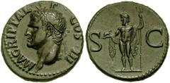 AGRIPPA. Died 12 BC. Æ As (11.12 gm). Struck under Caligula, 37-41 AD. Estimate $500  AGRIPPA. Died 12 BC. Æ As (11.12 gm). Struck under Caligula, 37-41 AD. M AGRIPPA L F COS III, head left, wearing r