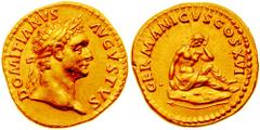 DOMITIAN. 81-96 AD. AV Aureus (7.69 gm). Struck 92-94 AD. Estimate $5000  DOMITIAN. 81-96 AD. AV Aureus (7.69 gm). Struck 92-94 AD. DOMITIANVS AVGVSTVS, laureate head right / GERMANICVS COS XVI, Germa