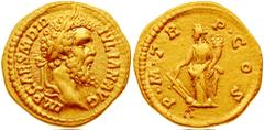 DIDIUS JULIANUS. 193 AD. AV Aureus (6.72 gm). Estimate $20000 DIDIUS JULIANUS. 193 AD. AV Aureus (6.72 gm). IMP CAES M DID IVLIAN AVG, laureate head right / P M TR P COS, Fortuna standing left, holdin