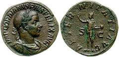 GORDIAN III. 238-244 AD. Æ Sestertius (22.06 gm). Estimate $500 GORDIAN III. 238-244 AD. Æ Sestertius (22.06 gm). IMP GORDIANVS PIVS FELIX AVG, laureate, draped, and cuirassed bust right / AETER-NITAT